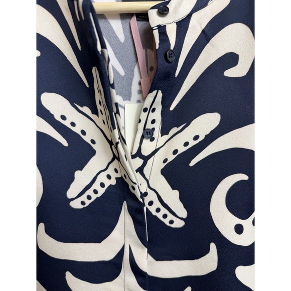 Alex Marie Button Front Navy & Cream Shell Print Short Sleeve Blouse NWT Size M - Picture 5 of 8